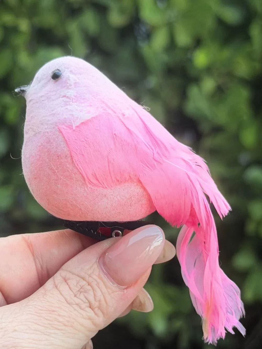 Vintage Clip On Pink Feather Bird Christmas Ornament Spring Tree MCM
